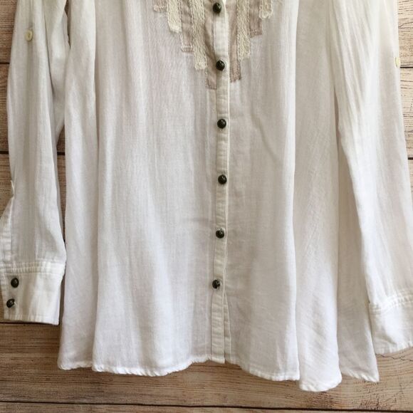 FREE PEOPLE BUTTON FRONT TOP‎ IN CREAM - Picture 4 of 5
